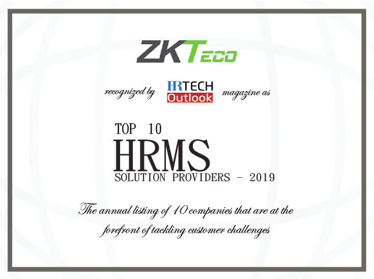 ZKTeco Ranked as Top 10 HRMS Solution Providers 2019