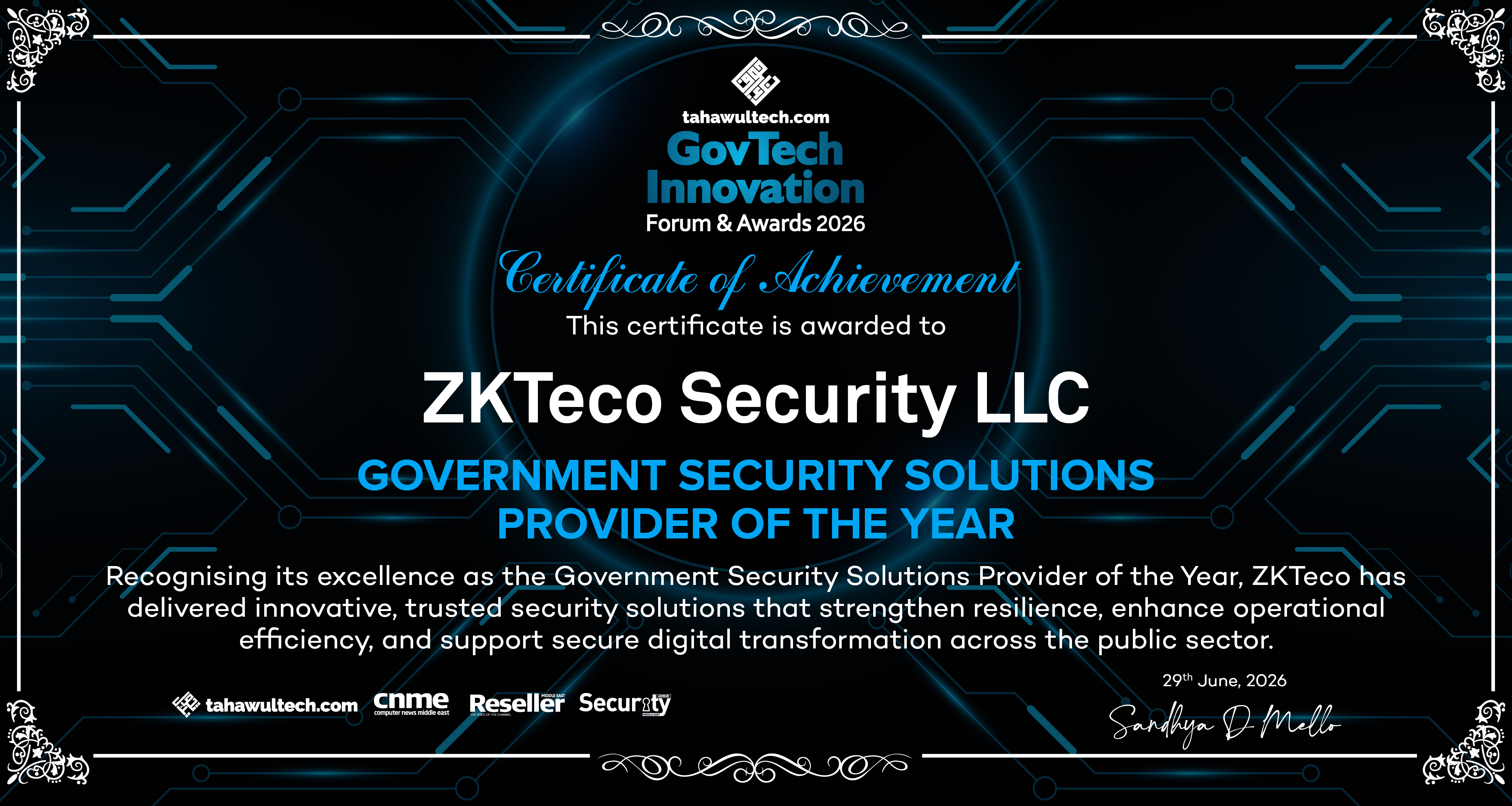 ZKTeco Honored as Government Security Solutions Provider of the Year at the GovTech Innovation Forum & Awards 2026